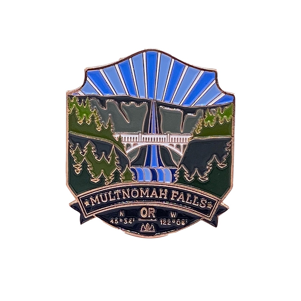 Landmarks Unlimited, Blue, Enamel Pin, Accessories, Women, Multnomah Falls, 567823
